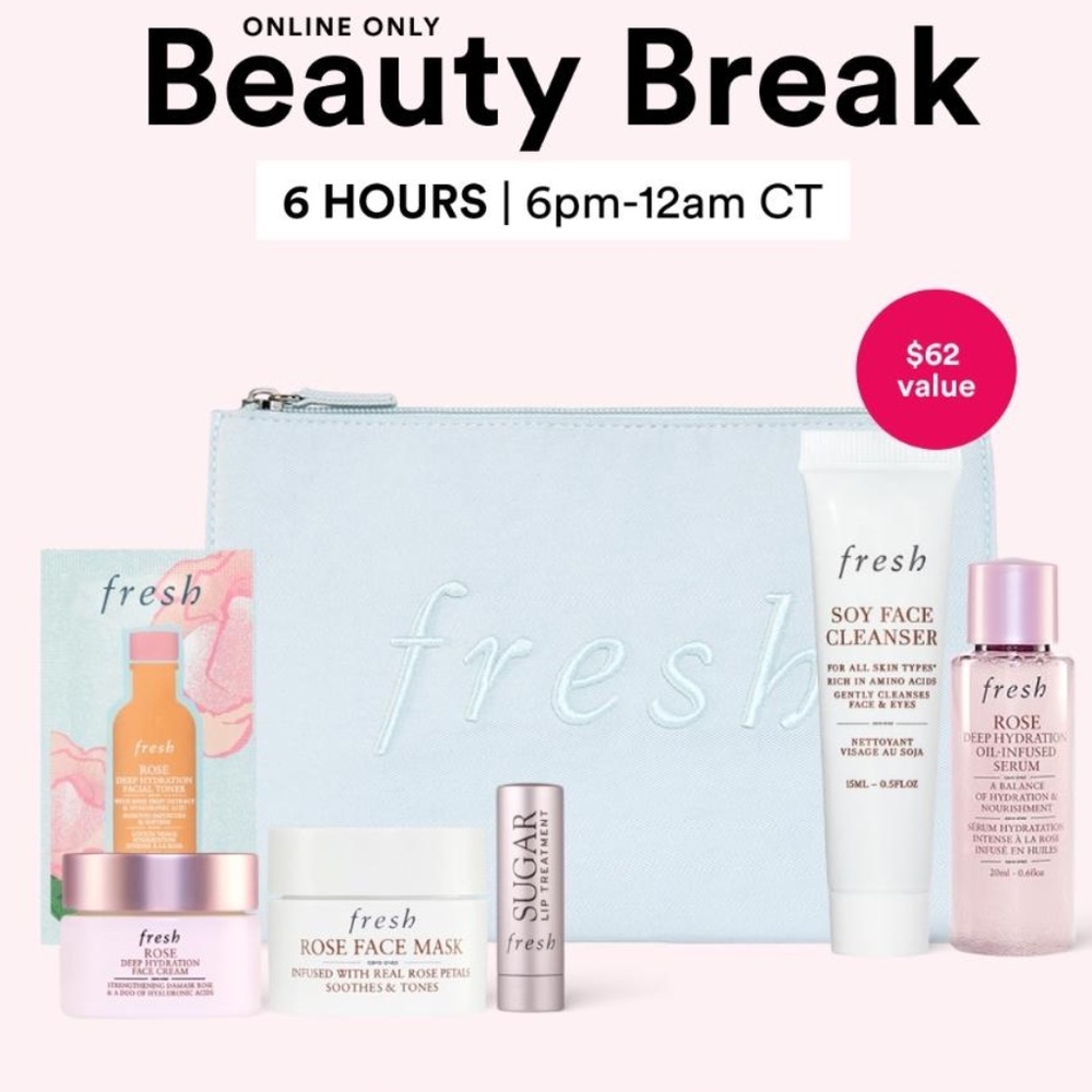 NIB fresh Beauty Cosmetics Bag Pouch 7 Piece Gift Set